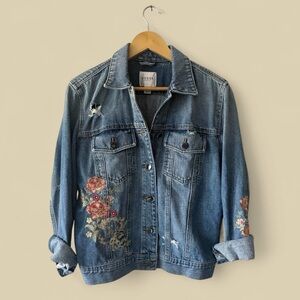 Vintage Guess Floral Embroidered Oversized Jean Jacket XS/S 100% Cotton